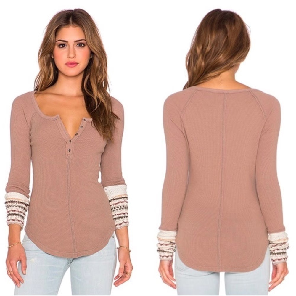 Free People Alpine ski lodge cuff thermal in mushroom combo